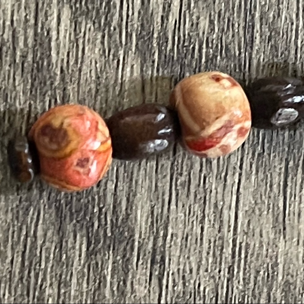 New Handmade Sterling Silver Petrified Wood Orange Brown Wooden Dangle Earrings - Picture 6 of 10